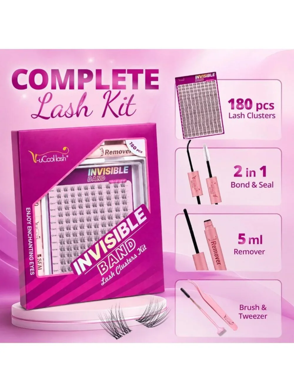 Natural Wispy Lash Clusters Kit - Invisible Band, 8-18mm Length, Fluffy Volume